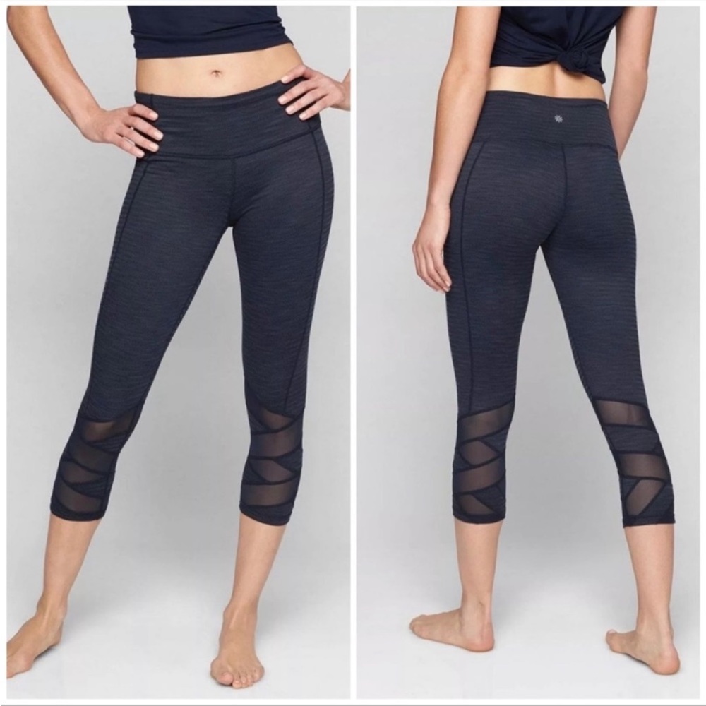 Athleta NWOT Blue Jacquard Mantra Mesh Crop Leggings 7/8 Navy Size M